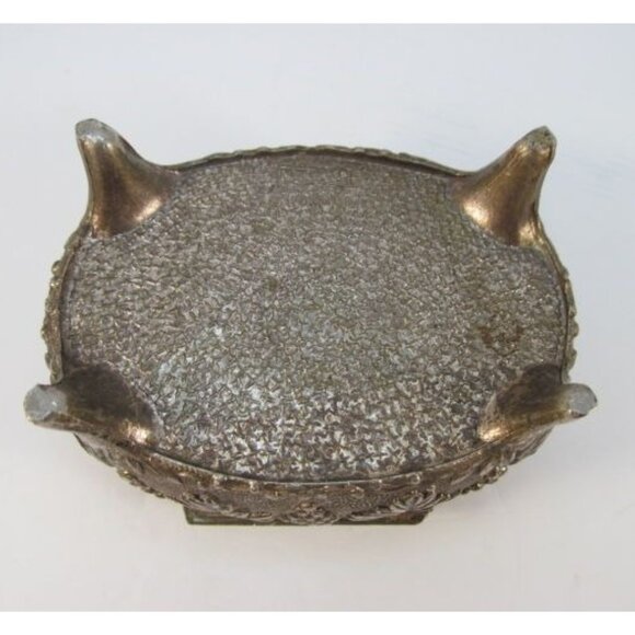 Vintage Silver Plate Oval Footed Trinket Jewelry Box Made in Japan - Picture 7 of 10